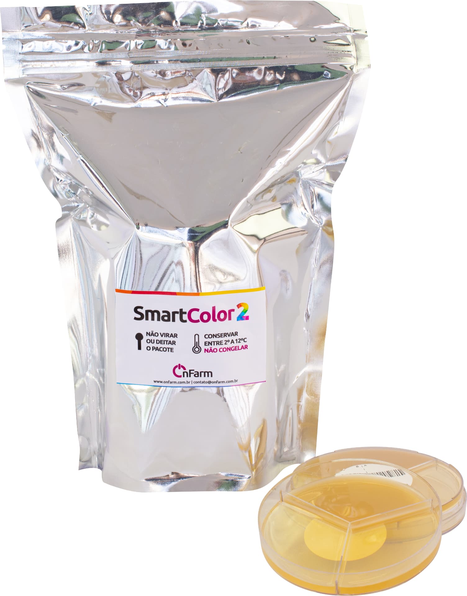 Embalagem das placas SmartColor2 com duas placas de cultura ao lado